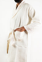 Load image into Gallery viewer, Soft Off-White 100% Cotton Waffle Bath Robe with Decorative Border
